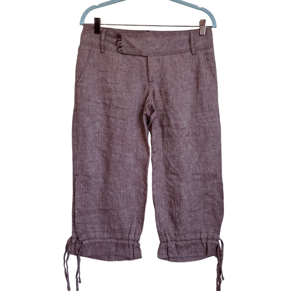 Bebe Womens Y2K Linen Balloon Capri Pants 4 Earthy Brown Herringbone Western